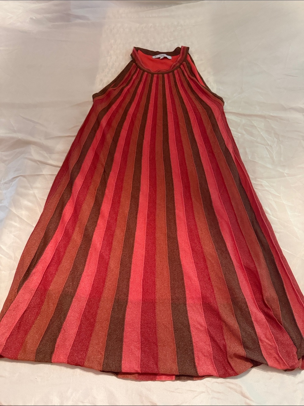 Sleeveless Striped Red & Brown Swing Dress